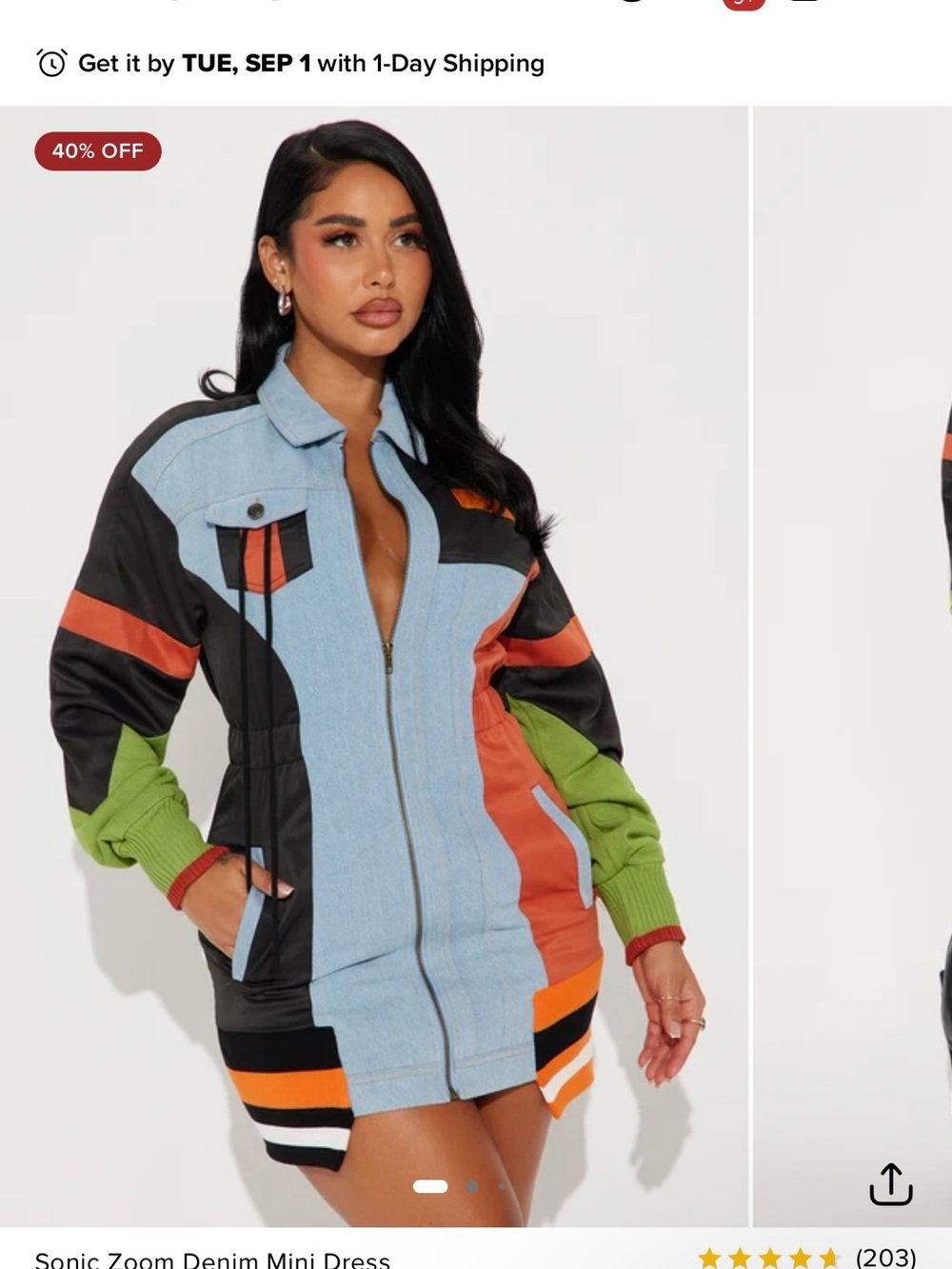 Fashion Nova Multicolor Colorblock Denim Zip-Front Jacket Dress